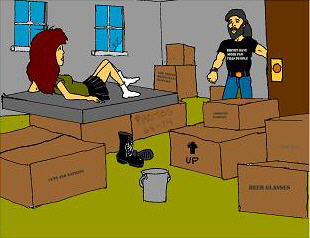 Daria wakes up in storeroom
