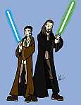 Trent as Obi-Wan Kenobi and Jake as Qui-Gon Jinn