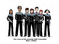 The cast in Star Trek uniforms